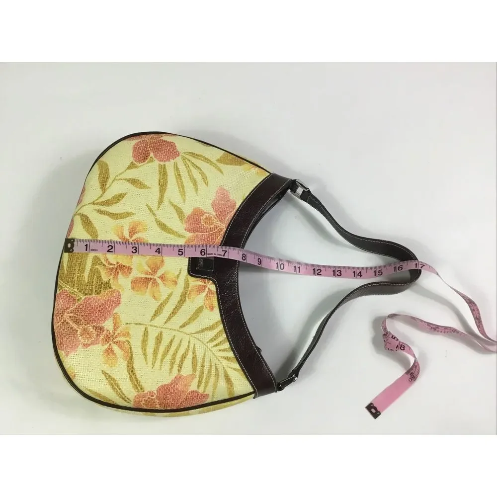 Franco Sarto Handbag Pocketbook zips woven Yellow Floral Womens brown trim Purse